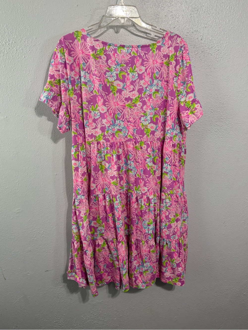 Lilly Pulitzer Jodie Pink Floral Tiered Short Sleeve swing Dress xxl - Picture 6 of 6